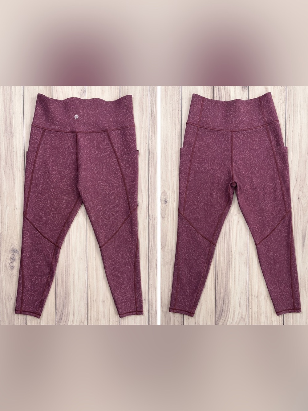 Athleta Salutation Stash Pocket 7/8 Leggings Women’s M Plum Mauve Print